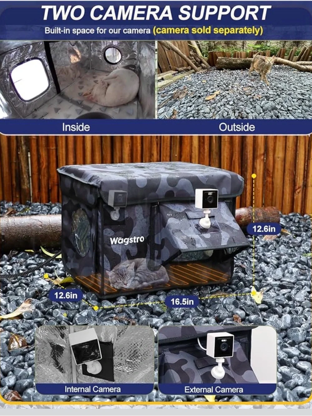 New Open Box Black Camo Heated Cat House for Outside, Waterproof Awning & Escape